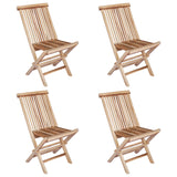 Folding Garden Chair 4 pcs Natural Solid Teak Wood - Front View