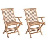 Folding Garden Chair 2 pcs Natural Solid Teak Wood - Front View