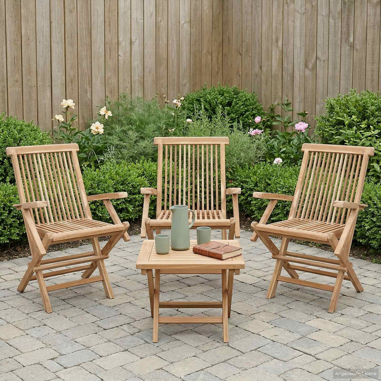 Folding Garden Chair 3 pcs Natural Solid Teak Wood