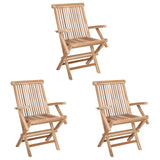 Folding Garden Chair 3 pcs Natural Solid Teak Wood - Front View