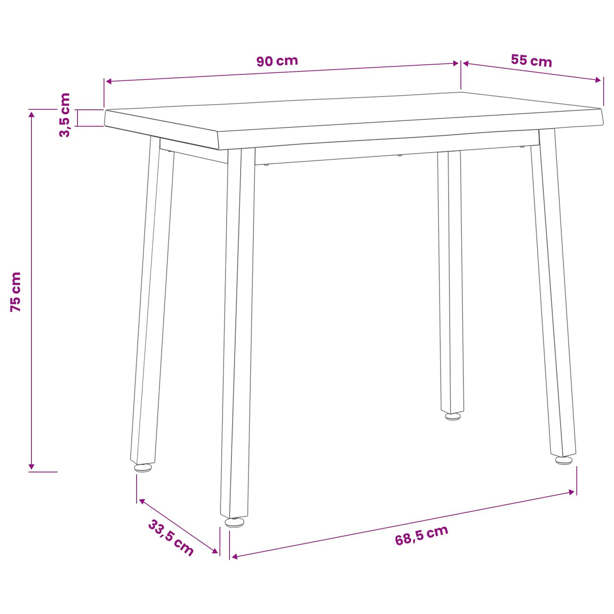 90 x 55 x 75 cm Solid Acacia Wood Natural and Black Rectangular