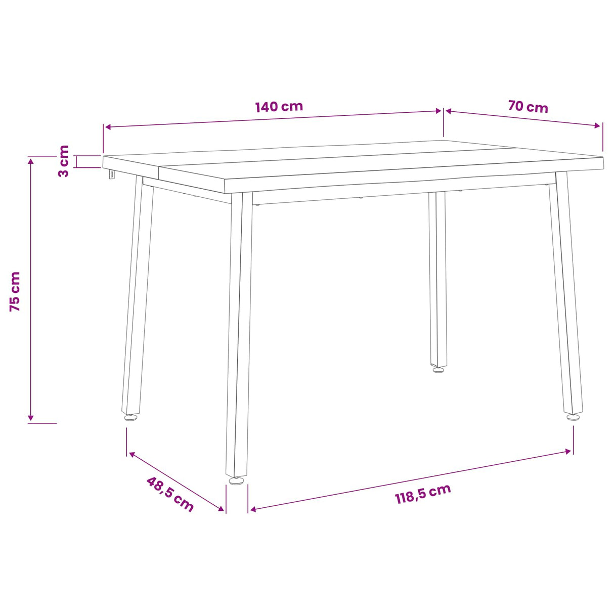 140 x 70 x 75 cm Solid Acacia Wood Natural and Black