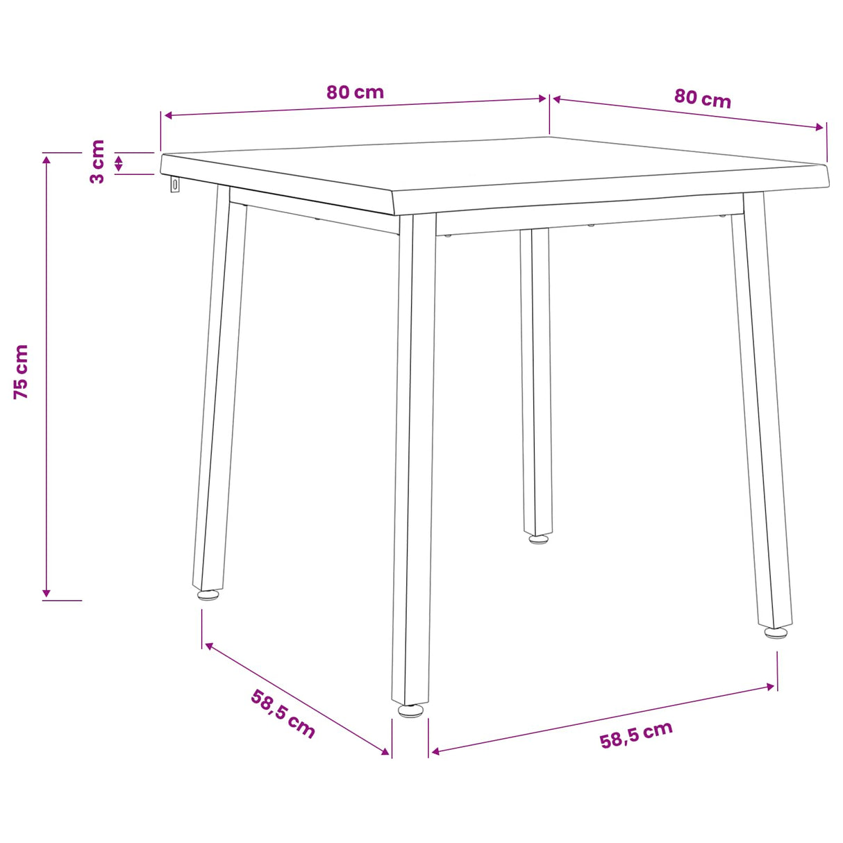 80 x 80 x 75 cm Solid Acacia Wood Natural and Black Square