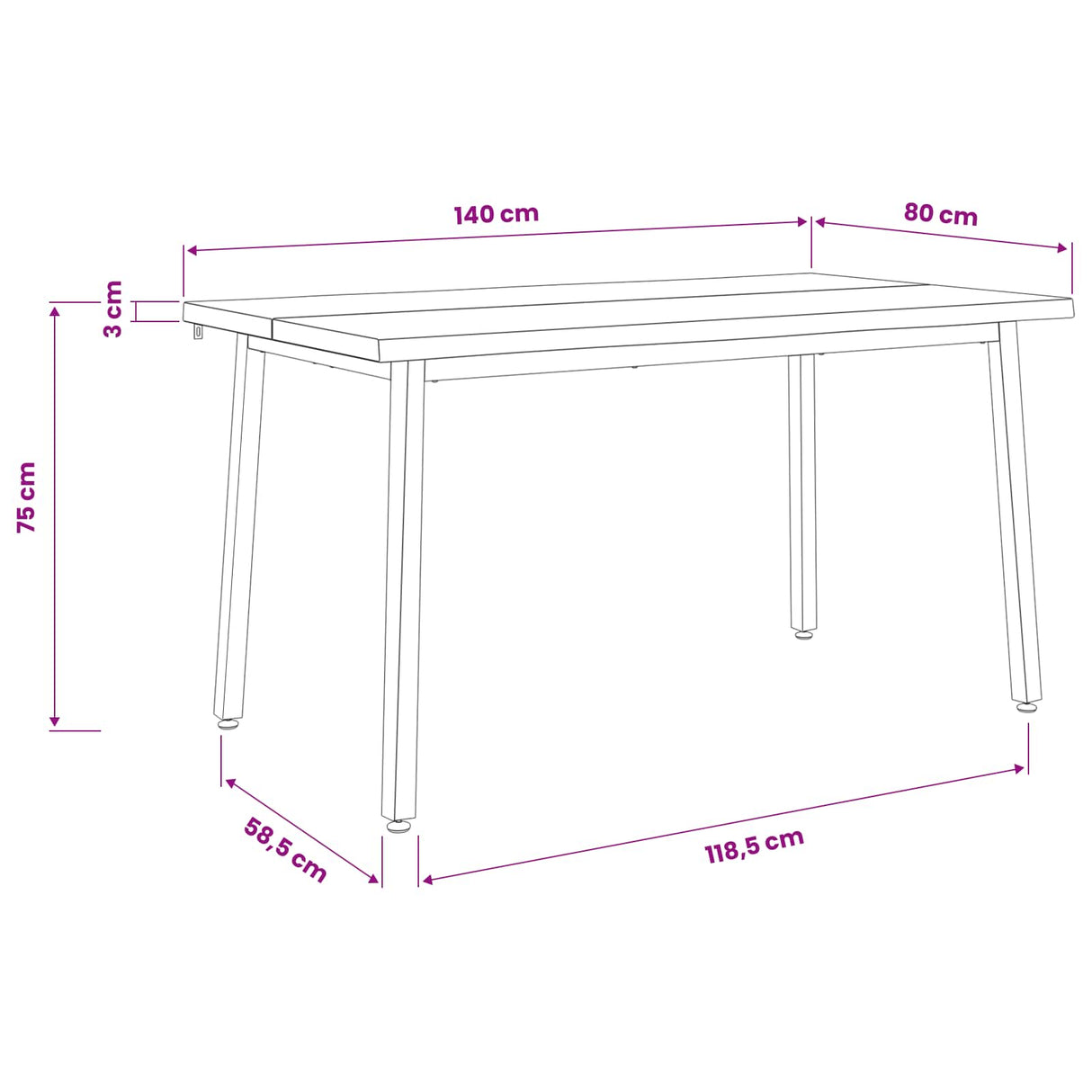 140 x 80 x 75 cm Solid Acacia Wood Natural and Black