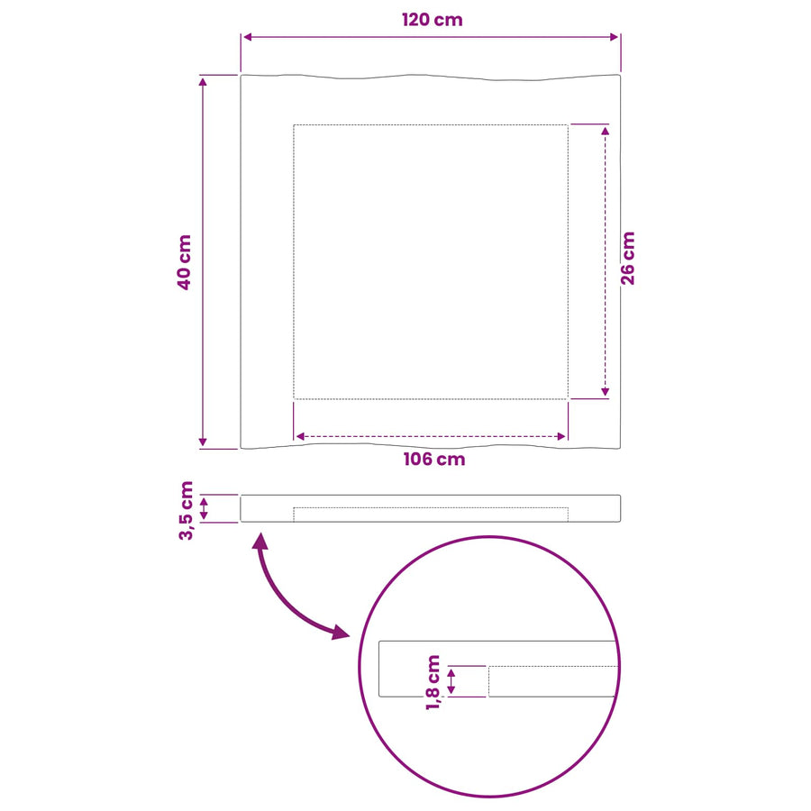 Rectangular Table Top 120 x 40 x 3.2 cm Rectangular