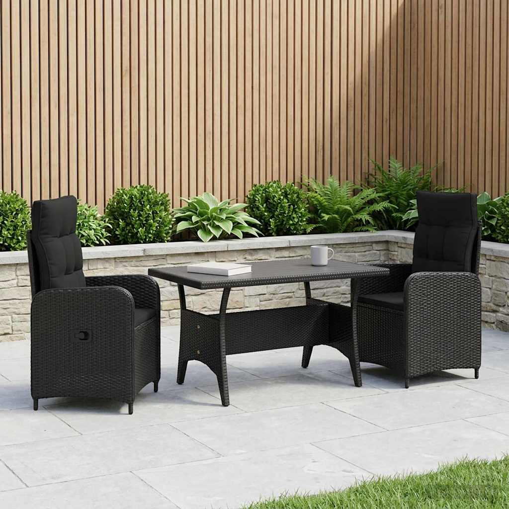 Outdoor Dining Set 3 pcs Black Poly Rattan