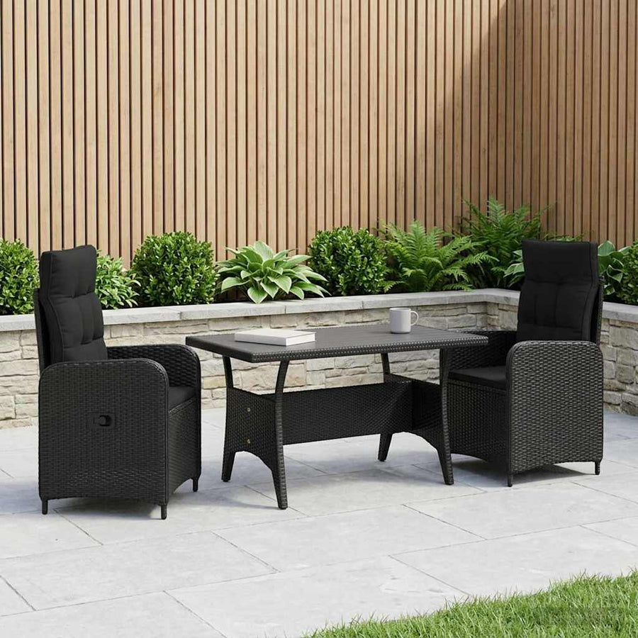 Outdoor Dining Set 3 pcs Black Poly Rattan
