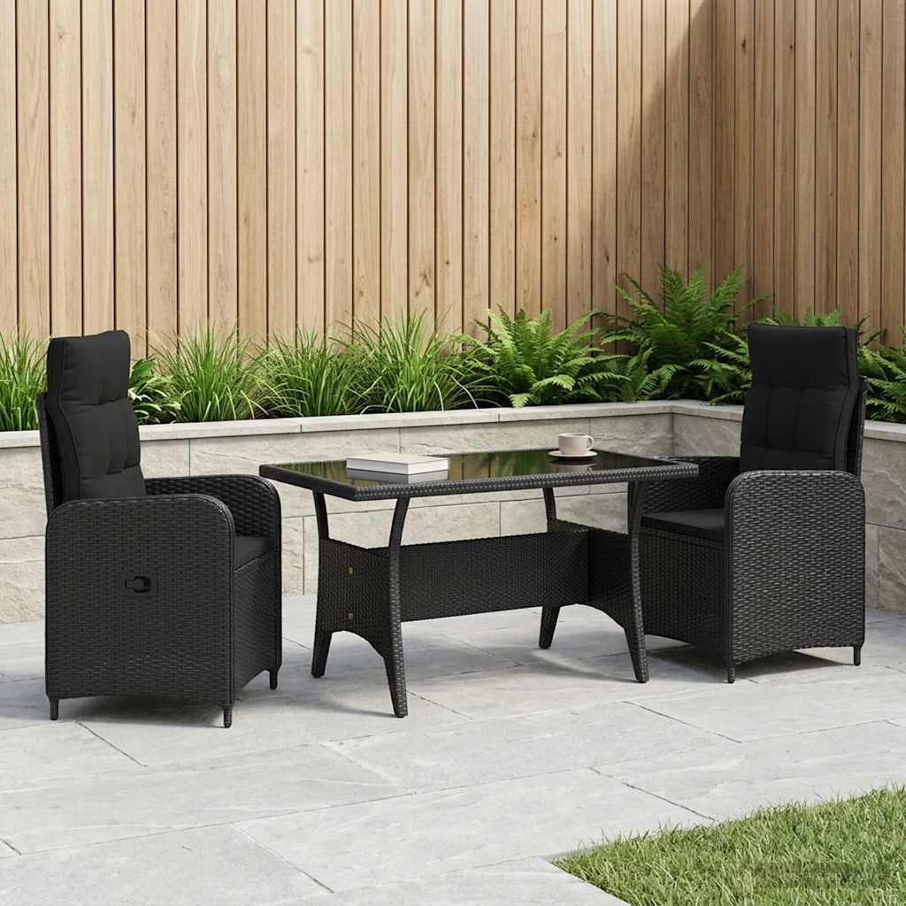 Outdoor Dining Set 3 pcs Black Poly Rattan