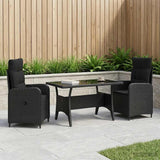 Outdoor Dining Set 3 pcs Black Poly Rattan - Side View