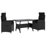 Outdoor Dining Set 3 pcs Black Poly Rattan - Front View
