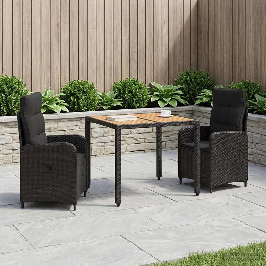 Outdoor Dining Set 3 pcs Black 90 x 90 x 75 cm