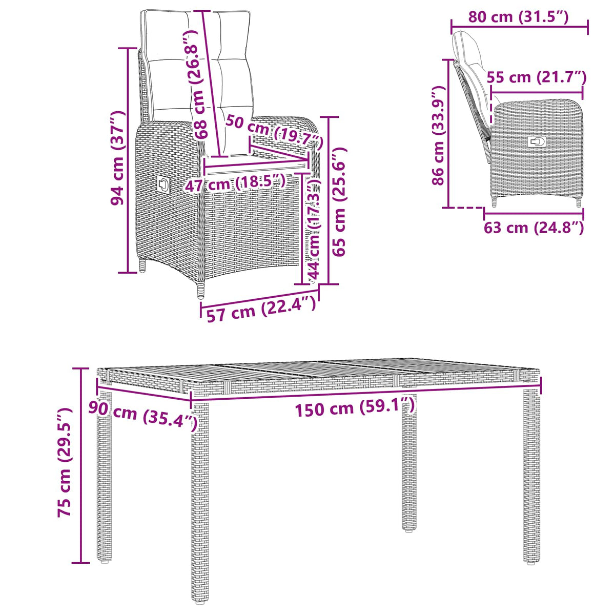 Outdoor Dining Set 7 pcs Black