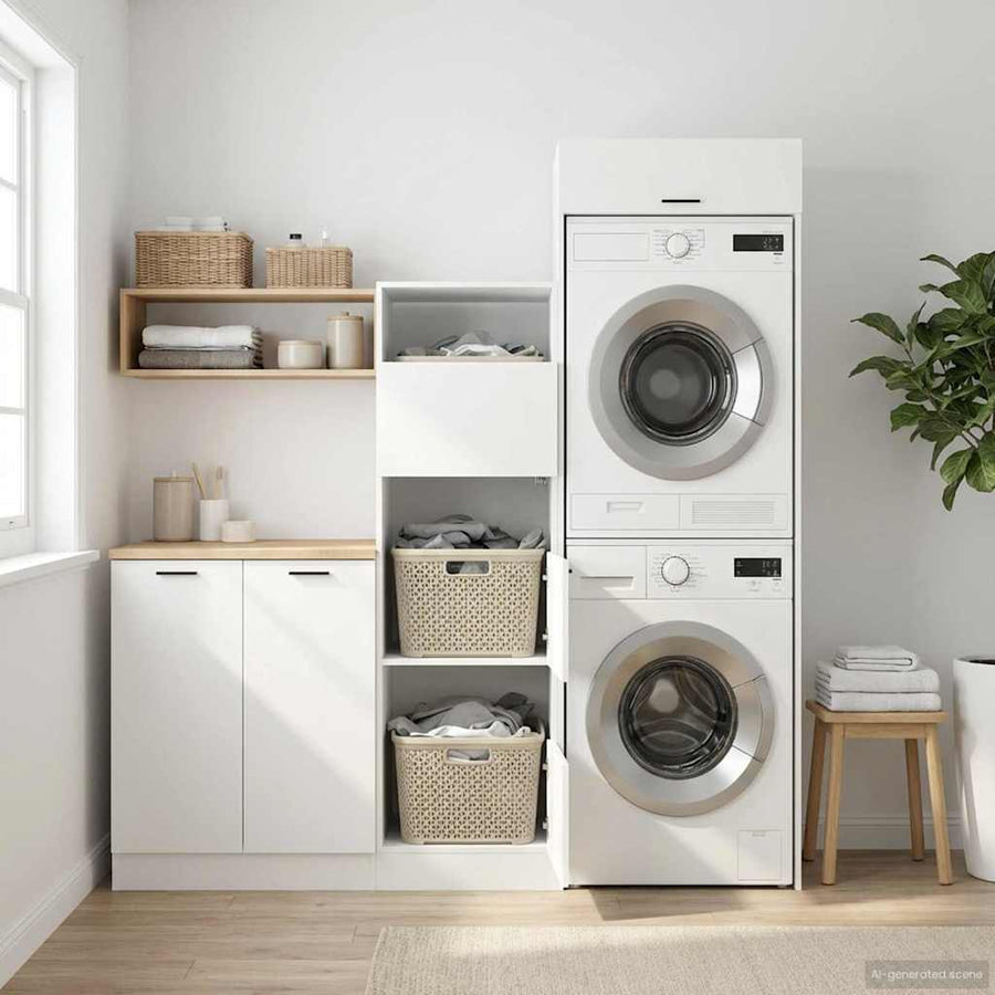 Laundry Cabinet Set with Storage 2 pcs White Engineered wood