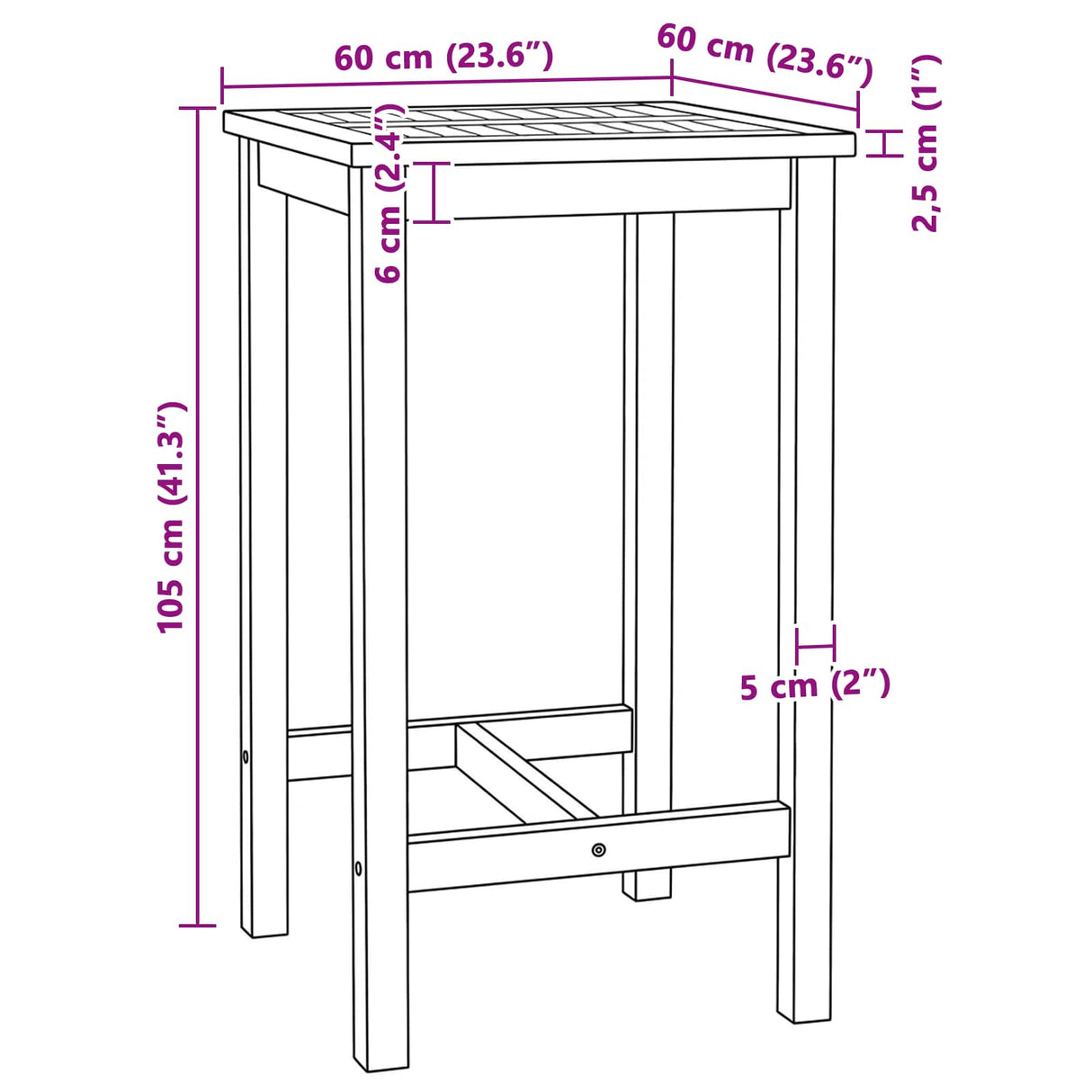 Bar Table Natural 60 x 60 x 105 cm Solid Teak