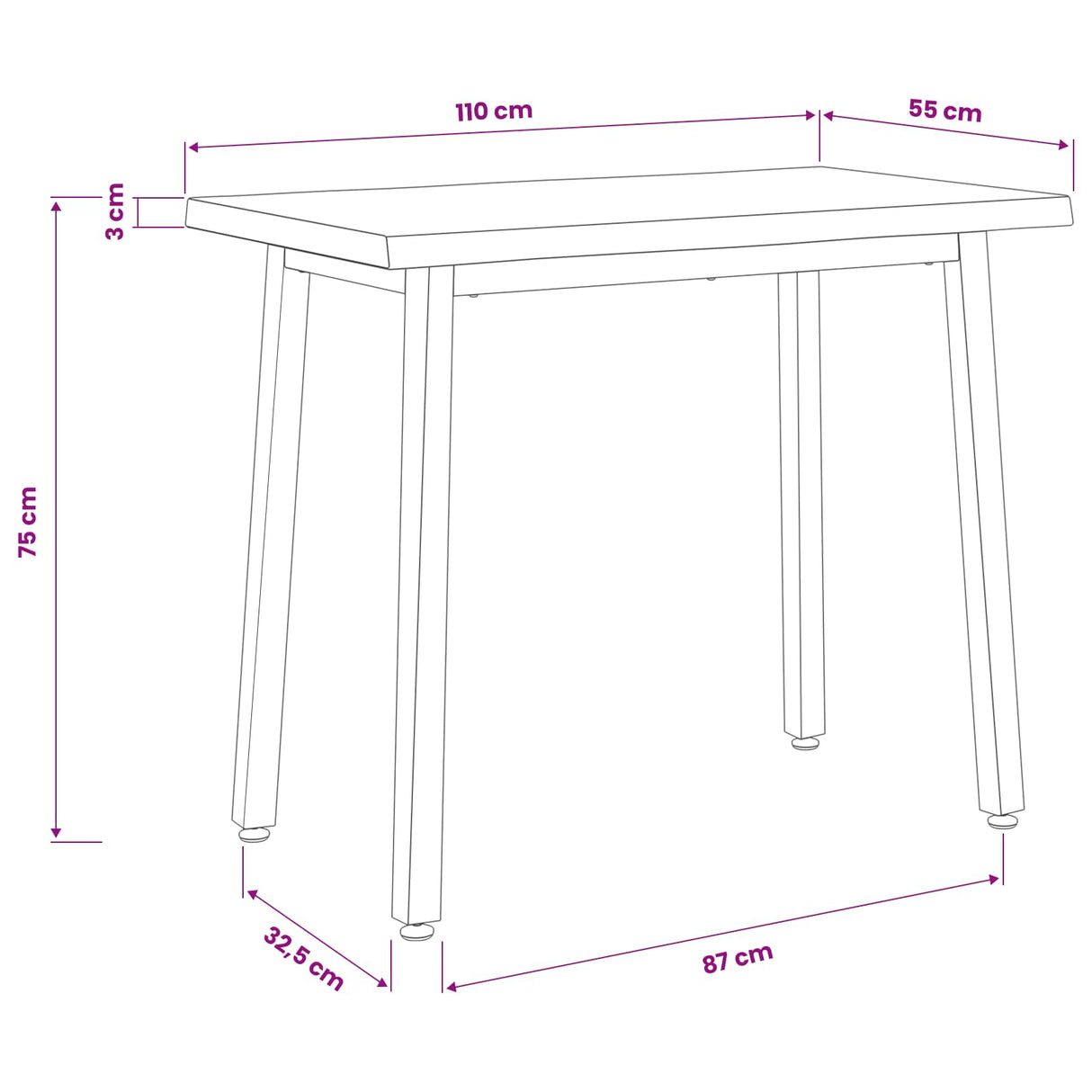 110 x 55 x 75 cm Solid Acacia Wood Natural and Black