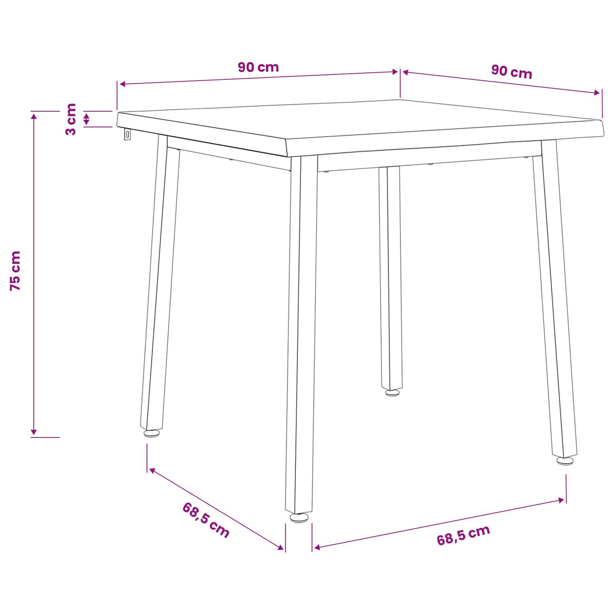90 x 90 x 75 cm Solid Acacia Wood Natural and Black Square