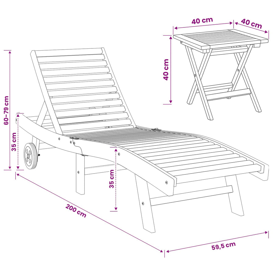 Sun Lounger 2 pcs Solid Teak Wood Brown