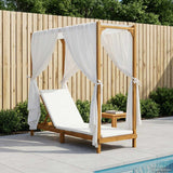 Single Sun Lounger with Canopy and Curtains Solid Acacia Wood