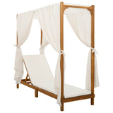 Single Sun Lounger with Canopy and Curtains Solid Acacia Wood - Front View
