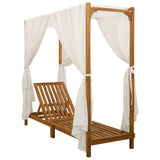 Single Sun Lounger with Canopy and Curtains Solid Acacia Wood - Top-Down View