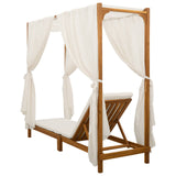 Single Sun Lounger with Canopy and Curtains Solid Acacia Wood - Rear View