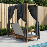 Single Sun Lounger with Canopy and Curtains Solid Acacia Wood