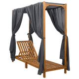 Single Sun Lounger with Canopy and Curtains Solid Acacia Wood - Top-Down View
