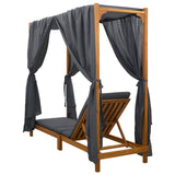 Single Sun Lounger with Canopy and Curtains Solid Acacia Wood - Rear View