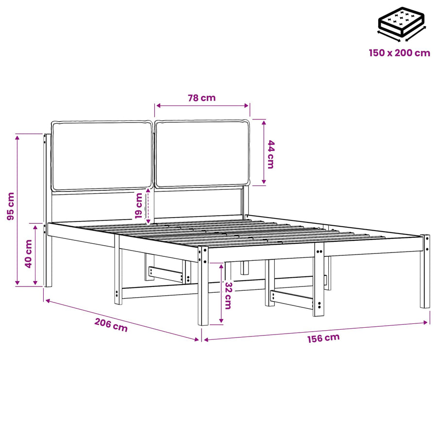 Bed Frame with Upholstered Headboard Natural and Dark Grey