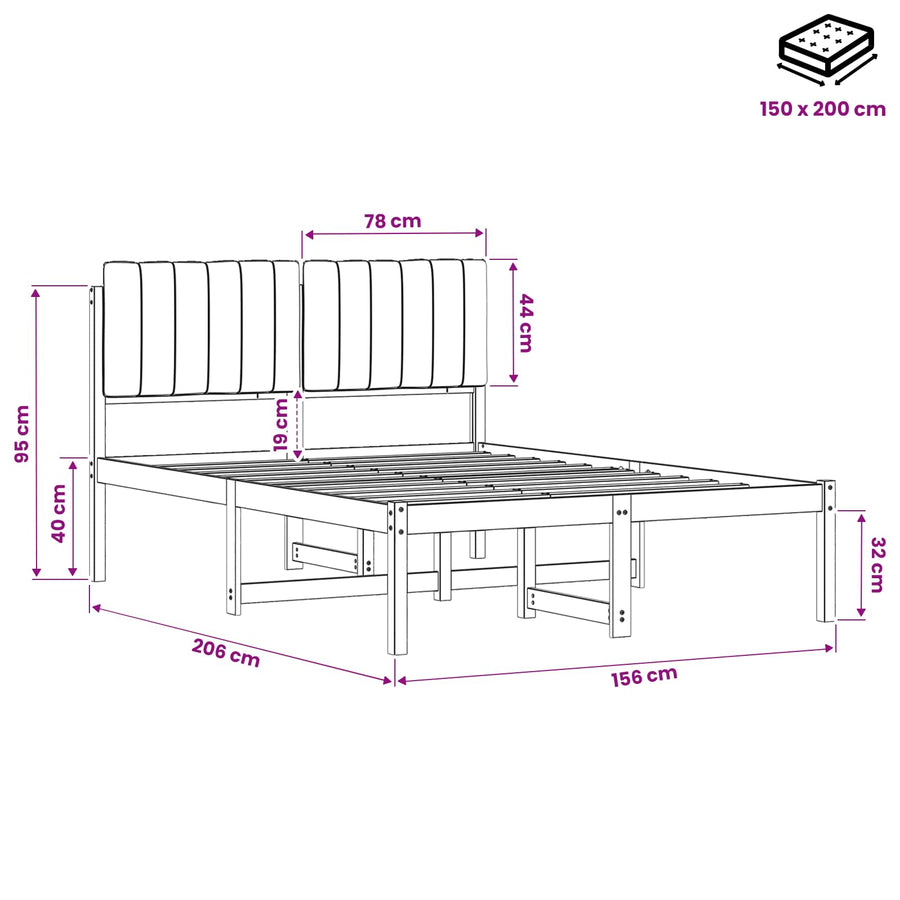 Bed Frame with Upholstered Headboard Natural and Dark Grey