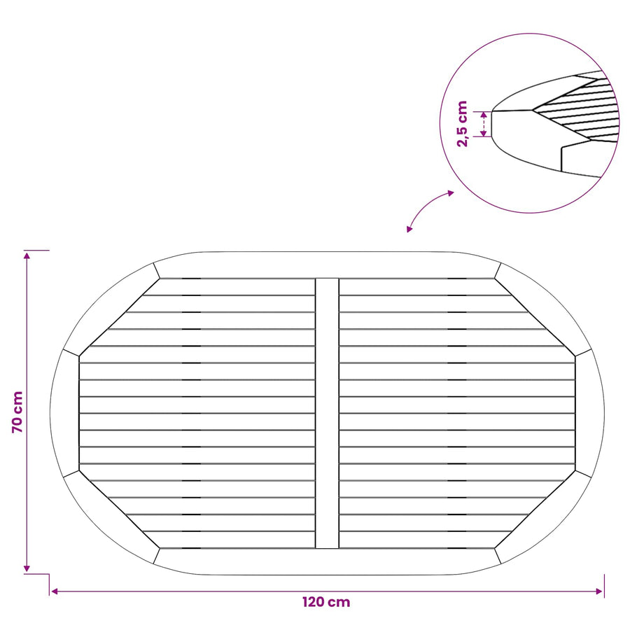 Table Top Oval Solid Teak Wood Natural