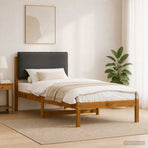 Bed Frame with Upholstered Headboard Natural and Dark Grey