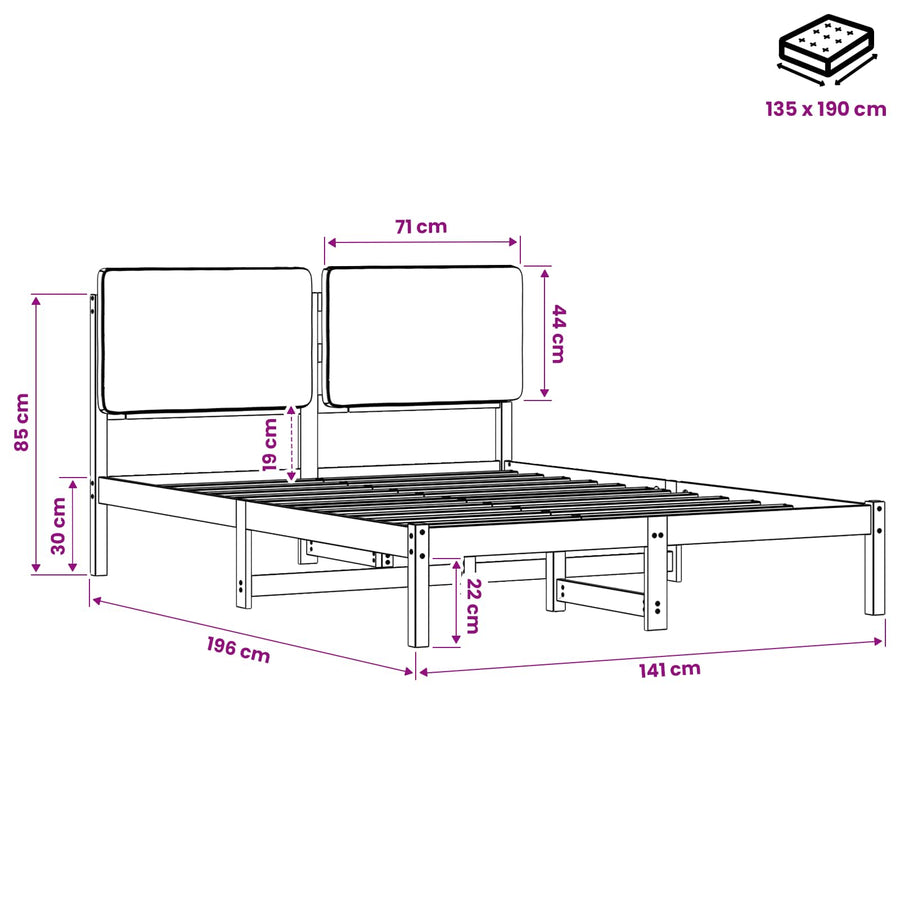Bed Frame with Upholstered Headboard Natural and Dark Grey