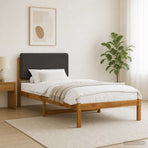 Bed Frame with Upholstered Headboard Natural and Dark Grey