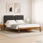 Bed Frame with Upholstered Headboard Natural and Dark Grey