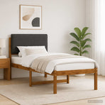 Bed Frame with Upholstered Headboard Natural and Dark Grey