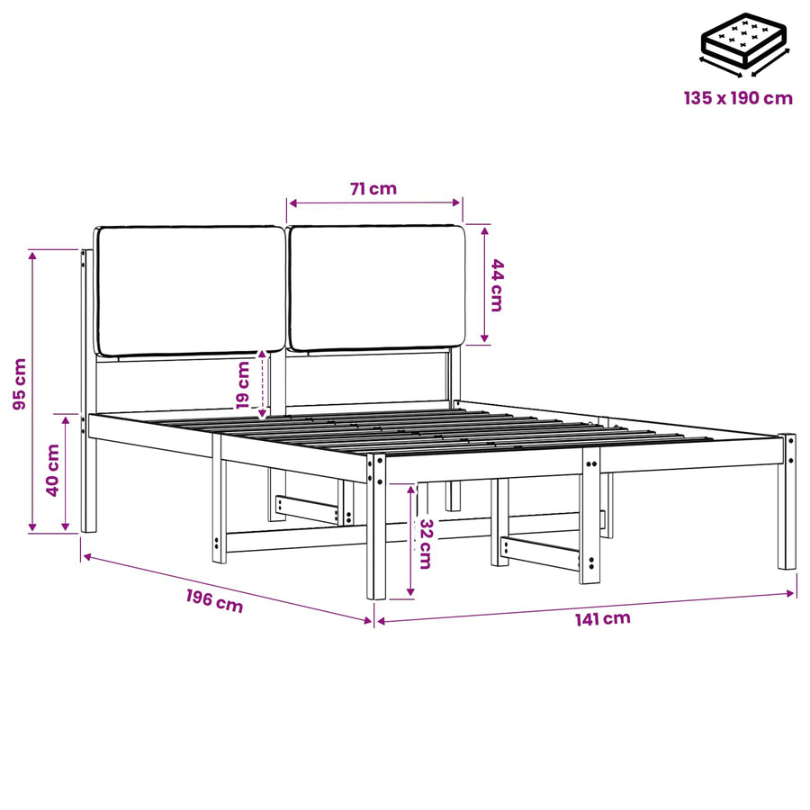 Bed Frame with Upholstered Headboard Natural and Dark Grey