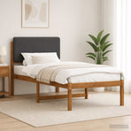 Bed Frame with Upholstered Headboard Natural and Dark Grey