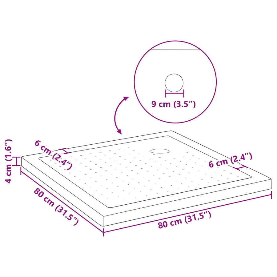 Shower Base Tray with Dots 80 x 80 x 4 cm ABS Black