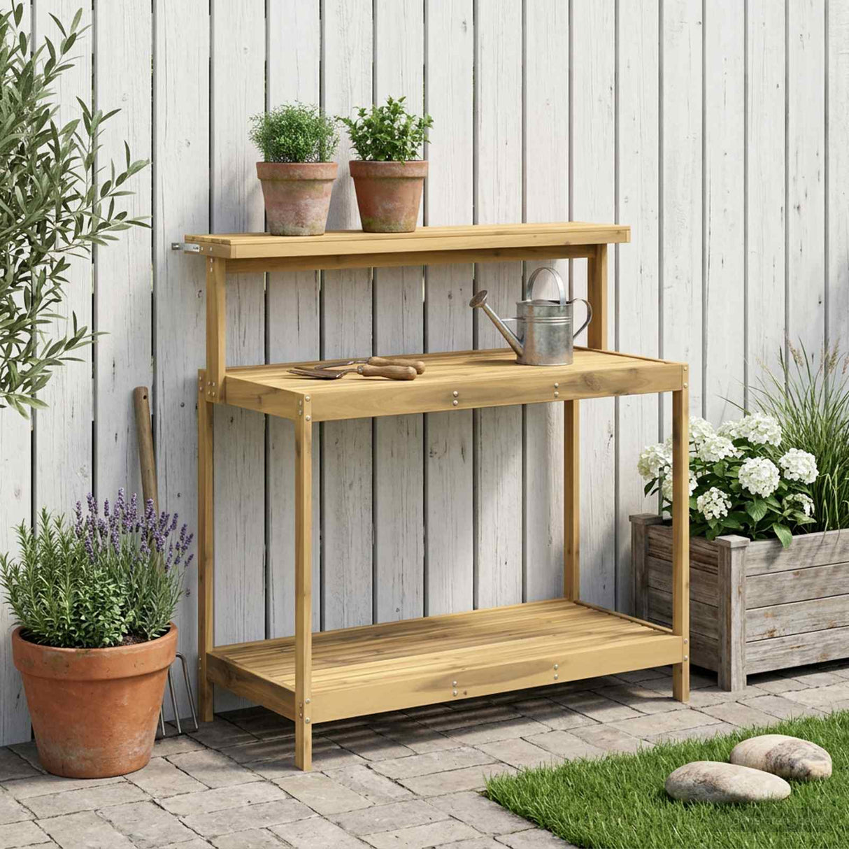 Outdoor Potting Bench 111.5 x 48.5 x 107 cm Solid Acacia Wood
