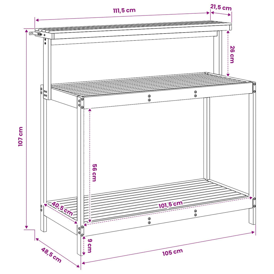Outdoor Potting Bench 111.5 x 48.5 x 107 cm Solid Acacia Wood