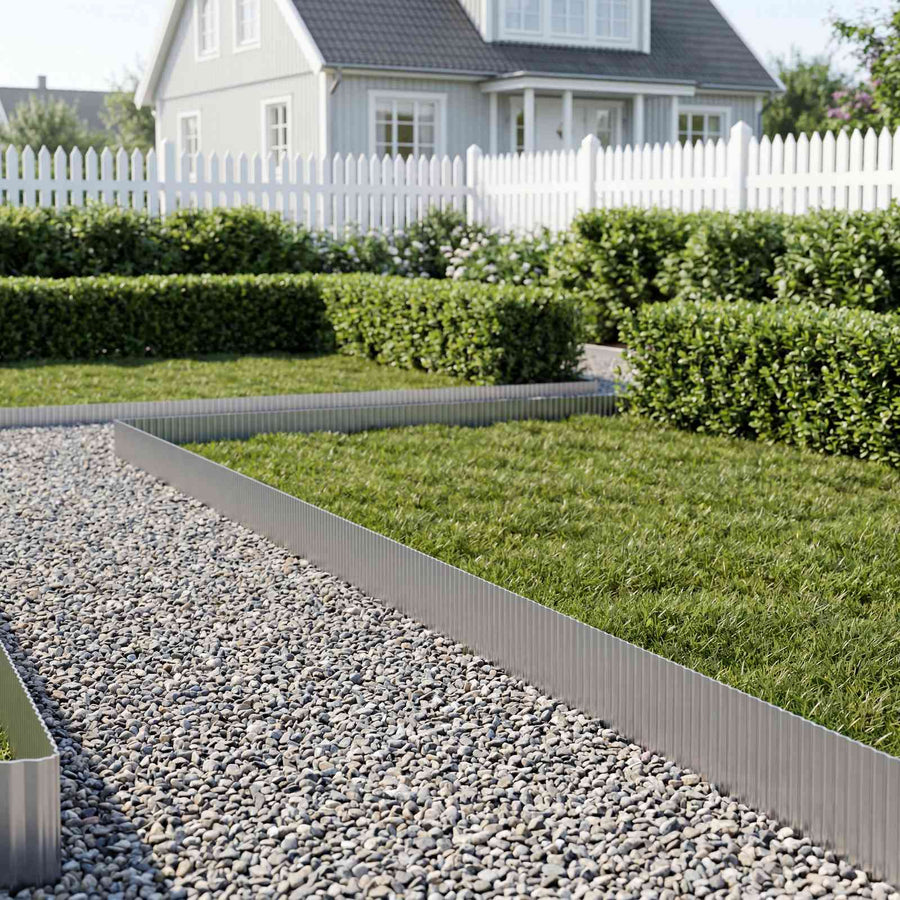 vidaXL galvanised steel lawn edging 20 m x 15 cm, silver roll