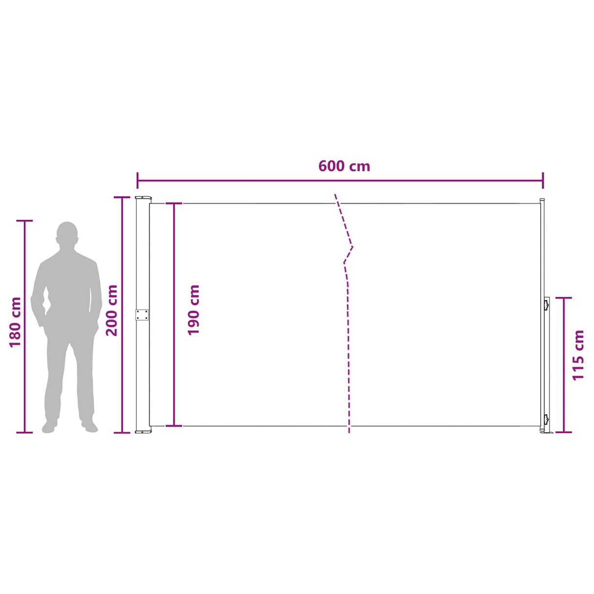 Retractable Side Awning 200 x 600 cm Polyester Rectangular