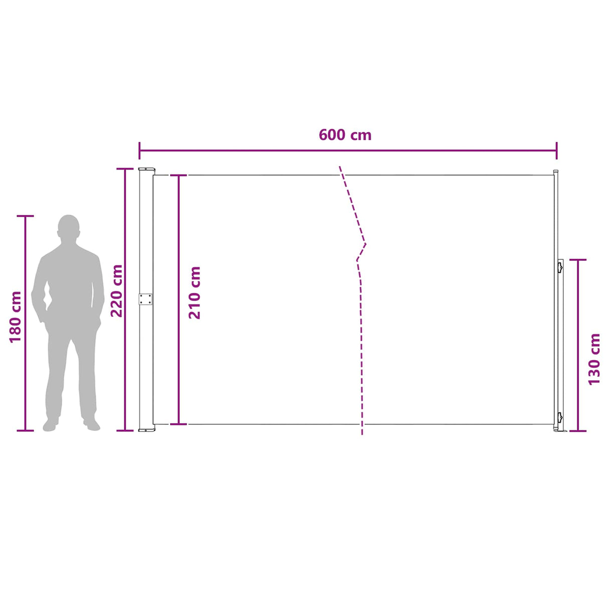 Retractable Side Awning 220 x 600 cm Polyester Rectangular