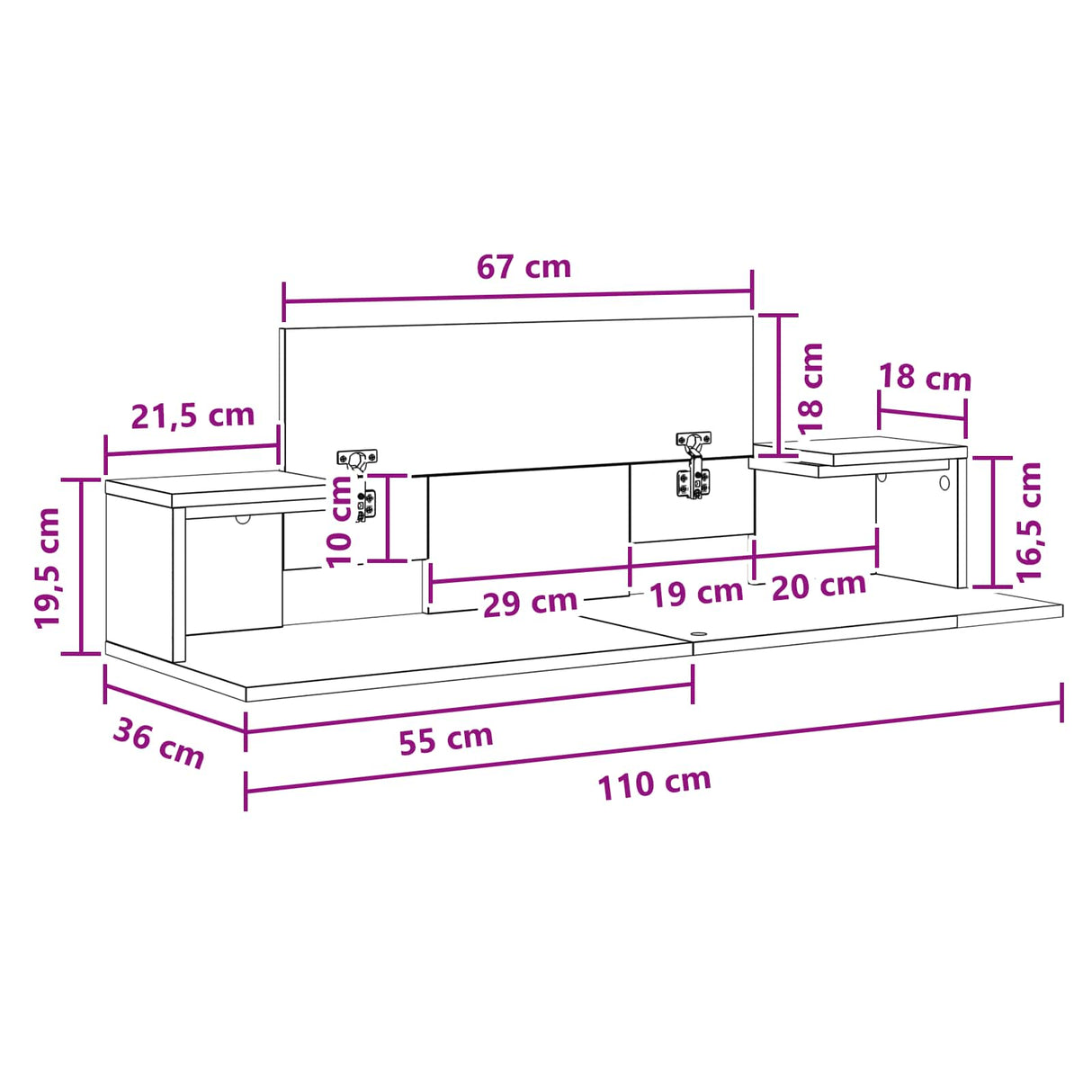 Studio Desk White 110 x 36 x 19.5 cm Engineered Wood