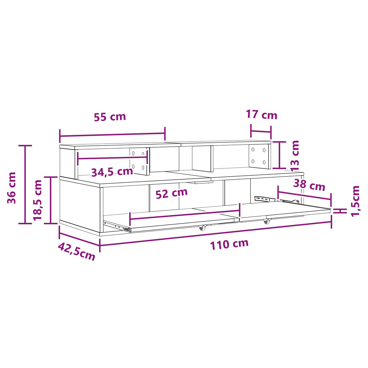 Studio Desk White 110 x 42.5 x 36 cm Engineered Wood