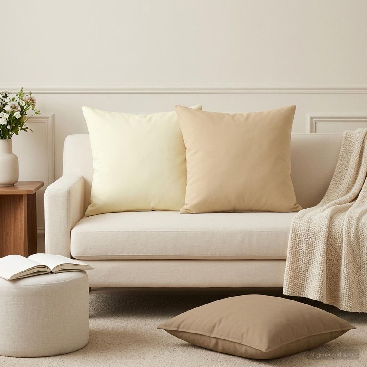 Cushion with Pillow HEERLEN 12 pcs Cream Polyester