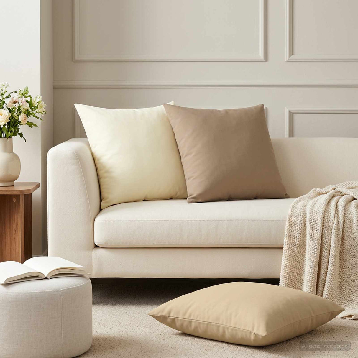 Cushion with Pillow HEERLEN 2 pcs Cream Polyester