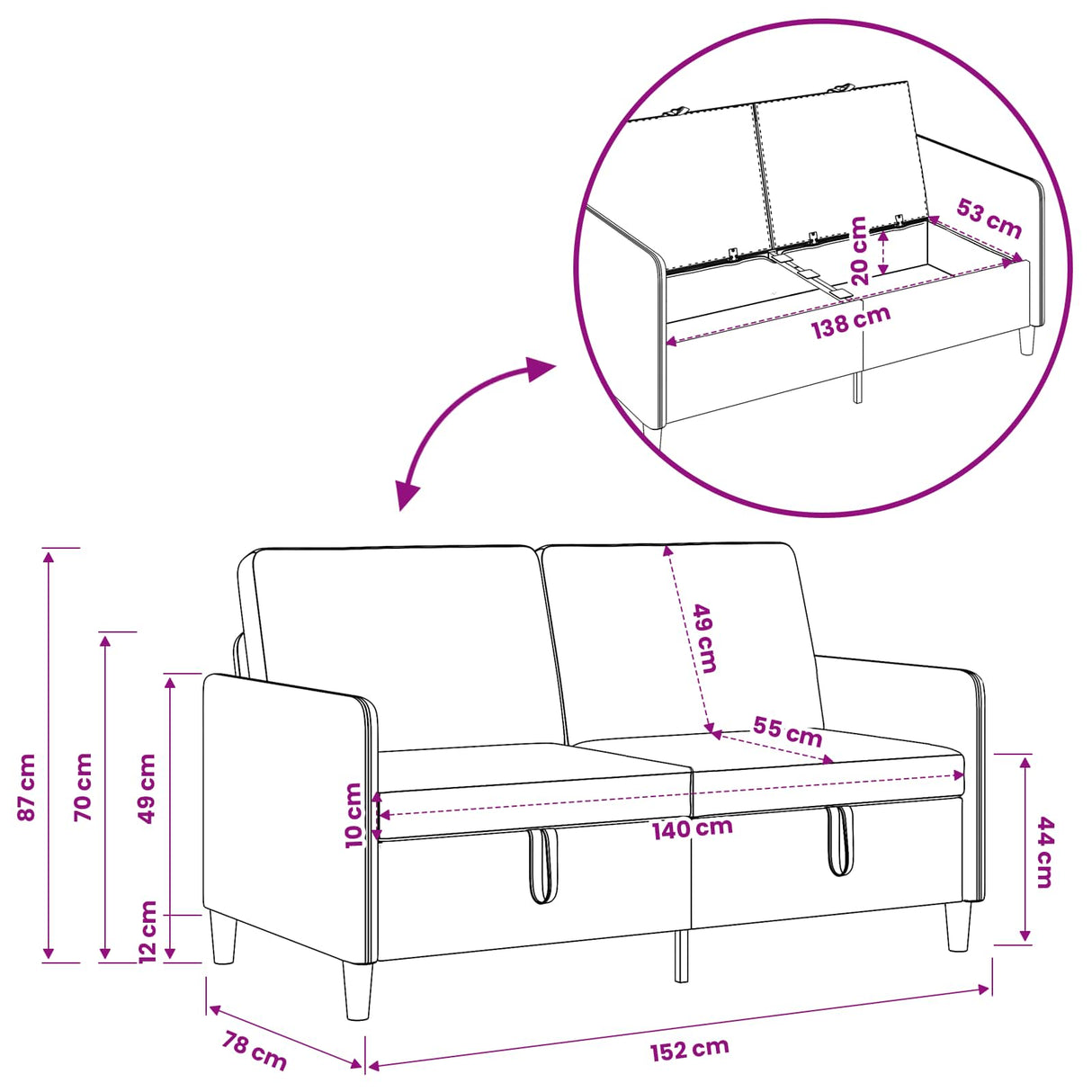 Sofa with Storage Dark Grey 152 x 78 x 87 cm Polyester
