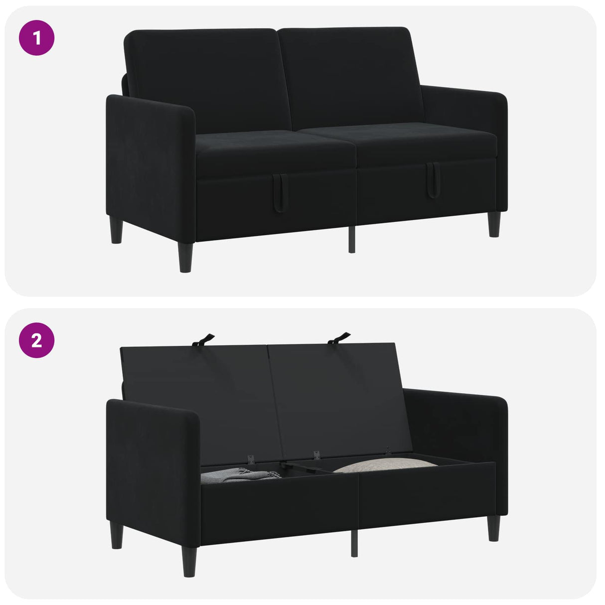 Sofa with Storage Black 152 x 78 x 87 cm Polyester